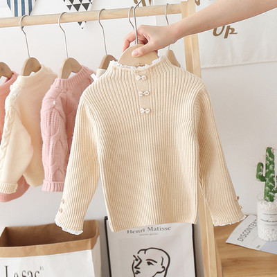 Alkalmi gyerekpulóver lányoknak, szalaggal és magas gallérral