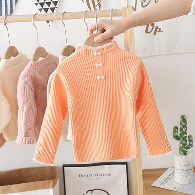 Alkalmi gyerekpulóver lányoknak, szalaggal és magas gallérral