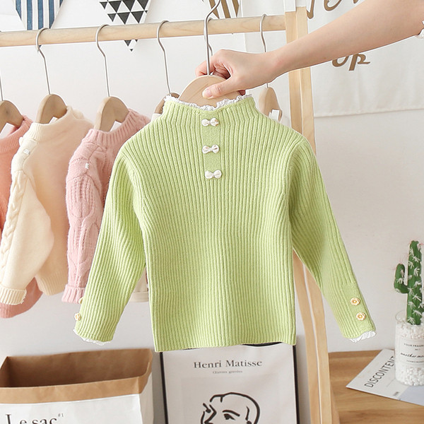 Alkalmi gyerekpulóver lányoknak, szalaggal és magas gallérral