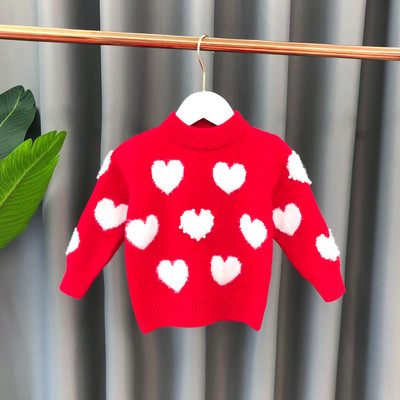 Kötött gyerek pulóver szívecskékkel és gyöngyökkel
