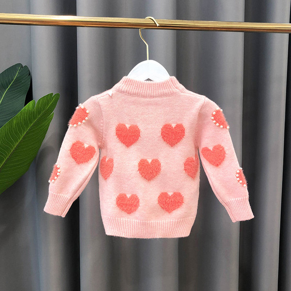 Kötött gyerek pulóver szívecskékkel és gyöngyökkel