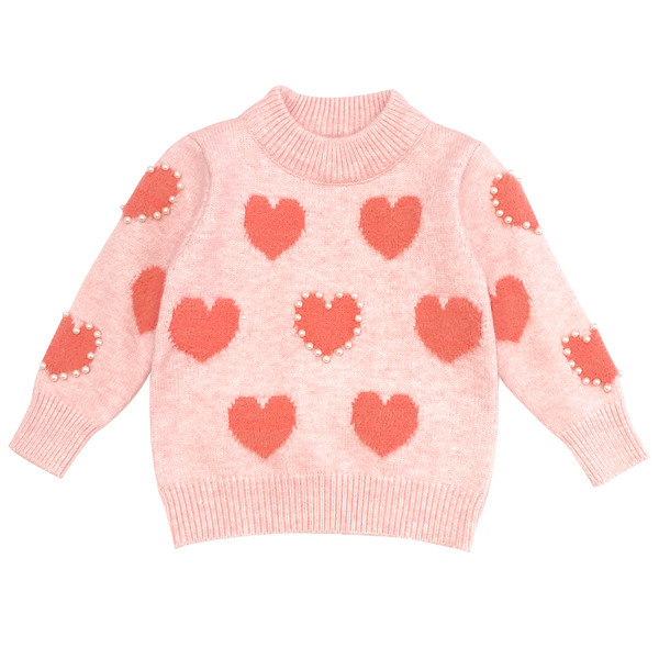 Kötött gyerek pulóver szívecskékkel és gyöngyökkel
