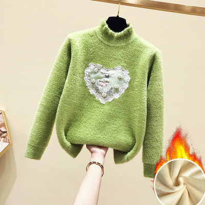 Modern gyerekpulóver lányoknak magas gallérral és rátéttel