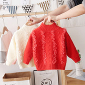 Modern gyerekpulóver lányoknak magas gallérral és tülllel