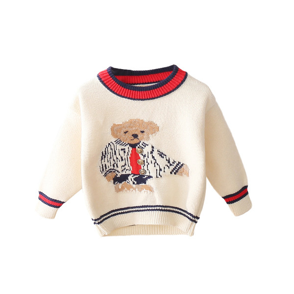 Alkalmi gyerekpulóver színes hímzéssel és ovális nyakkivágással