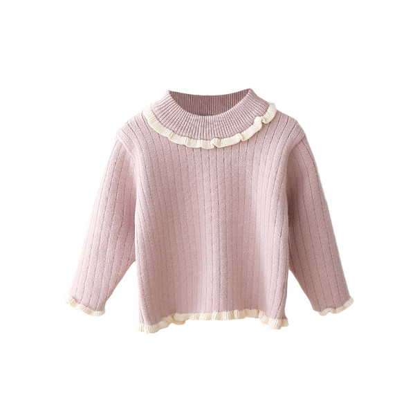 Alkalmi gyerekpulóver magas gallérral és fürtökkel, lányok számára
