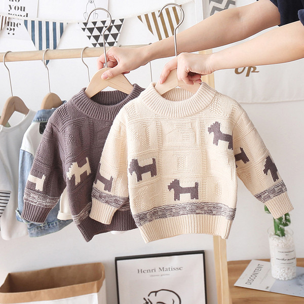 Kötött gyerek pulóver ovális nyakkivágással, alkalmas lányoknak és fiúknak