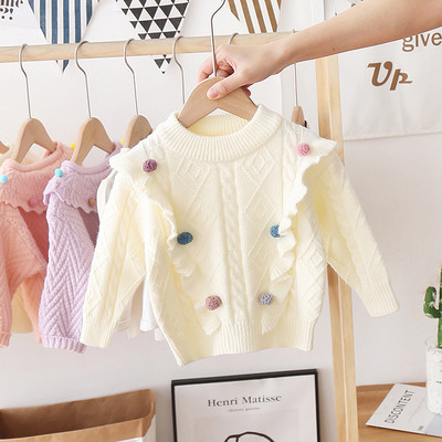 Alkalmi gyerek pulóver fürtökkel és ovális nyakkivágással lányoknak