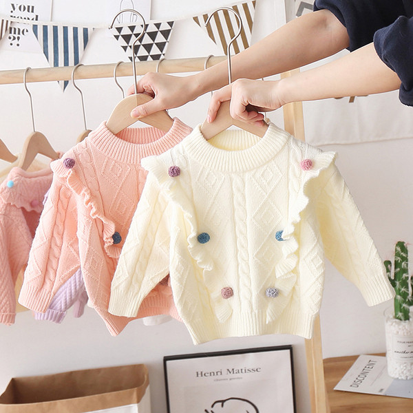 Alkalmi gyerek pulóver fürtökkel és ovális nyakkivágással lányoknak