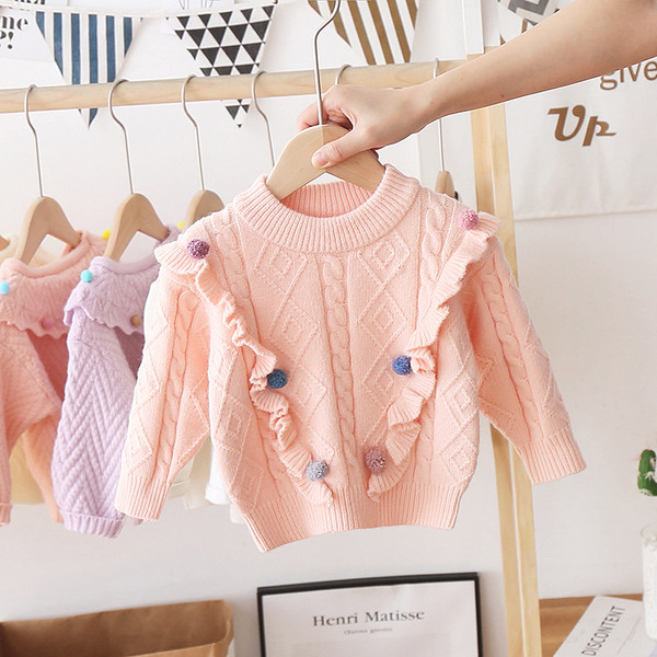 Alkalmi gyerek pulóver fürtökkel és ovális nyakkivágással lányoknak