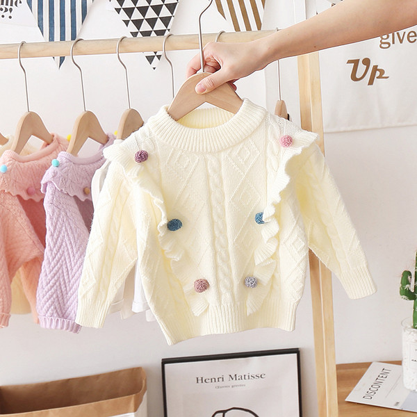 Alkalmi gyerek pulóver fürtökkel és ovális nyakkivágással lányoknak