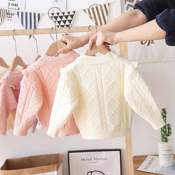 Alkalmi gyerek pulóver fürtökkel és ovális nyakkivágással lányoknak