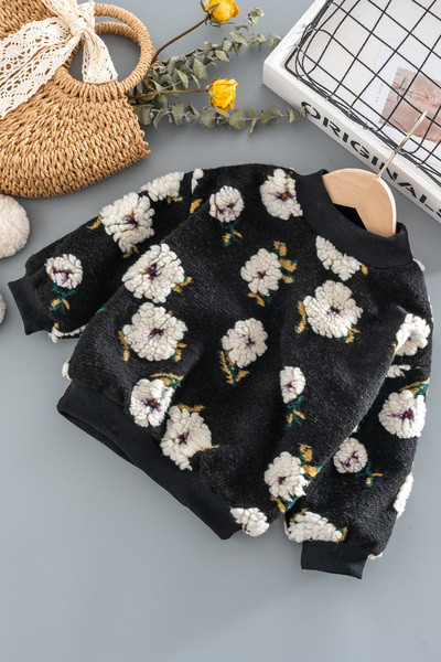 Punasti dječji pulover za djevojčice sa cvjetnim motivima