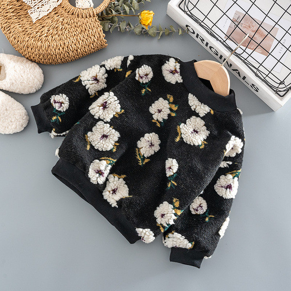 Punasti dječji pulover za djevojčice sa cvjetnim motivima