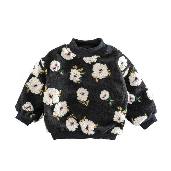 Punasti dječji pulover za djevojčice sa cvjetnim motivima