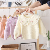 Alkalmi gyerek pulóver pomponokkal és ovális nyakkivágással, lányoknak