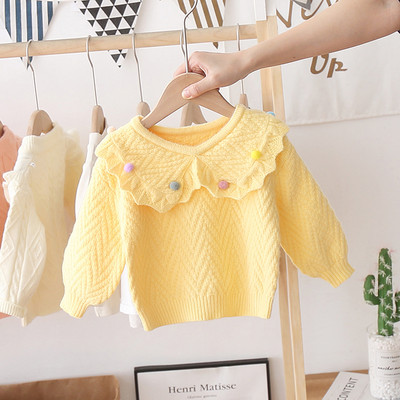 Alkalmi gyerek pulóver pomponokkal és ovális nyakkivágással, lányoknak