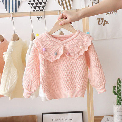 Alkalmi gyerek pulóver pomponokkal és ovális nyakkivágással, lányoknak