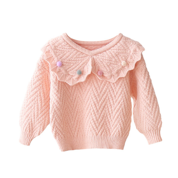 Alkalmi gyerek pulóver pomponokkal és ovális nyakkivágással, lányoknak