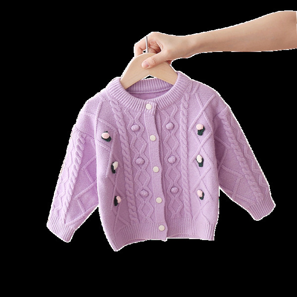 Kötött gyerekmellény lányoknak ovális nyakkivágással, 3D elemekkel