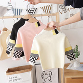 Casual παιδικό πουλόβερ με ψηλό κολάρο και 3/4 μανίκια κατάλληλο για κορίτσια