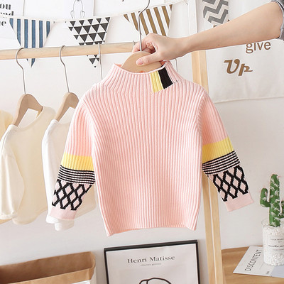 Casual παιδικό πουλόβερ με ψηλό κολάρο και 3/4 μανίκια κατάλληλο για κορίτσια