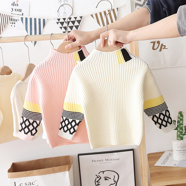 Casual παιδικό πουλόβερ με ψηλό κολάρο και 3/4 μανίκια κατάλληλο για κορίτσια