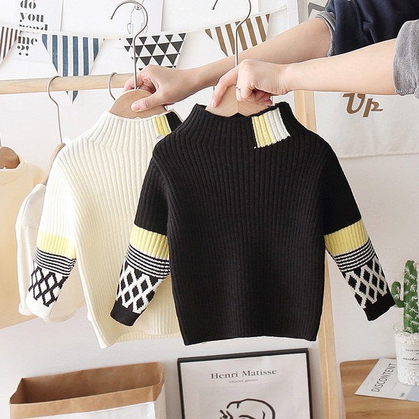 Casual παιδικό πουλόβερ με ψηλό κολάρο και 3/4 μανίκια κατάλληλο για κορίτσια