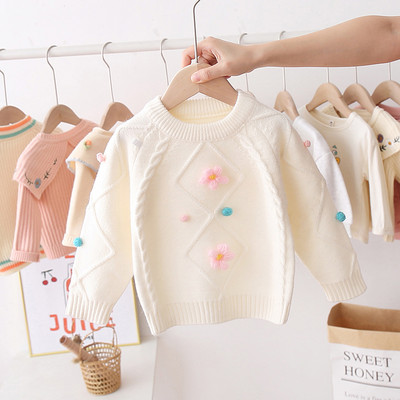 Modern gyerek pulóver lányoknak ovális nyakkivágással és 3D elemekkel