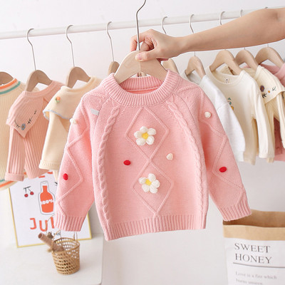 Modern gyerek pulóver lányoknak ovális nyakkivágással és 3D elemekkel