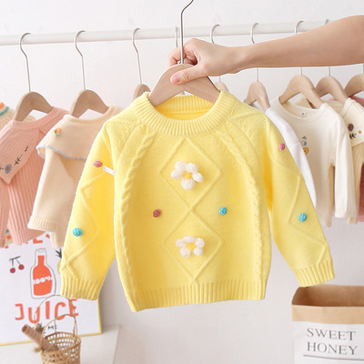 Modern gyerek pulóver lányoknak ovális nyakkivágással és 3D elemekkel