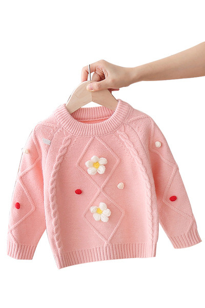 Modern gyerek pulóver lányoknak ovális nyakkivágással és 3D elemekkel