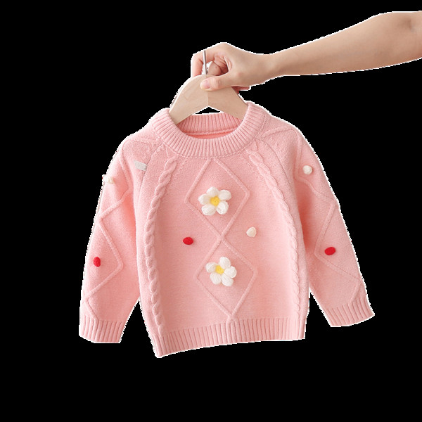 Modern gyerek pulóver lányoknak ovális nyakkivágással és 3D elemekkel