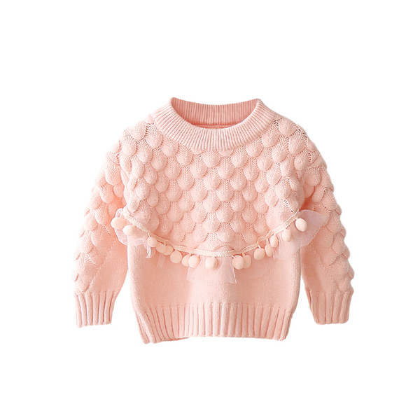 Παιδικό μοντέρνο πουλόβερ με οβάλ ντεκολτέ και φούντες