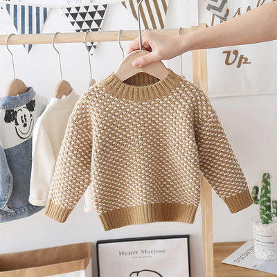 Kötött gyerekpulóver kerek nyakkivágással, lányoknak megfelelő