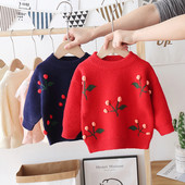 Alkalmi gyerekpulóver kerek nyakkivágással, színes mintával, lányoknak is megfelelő