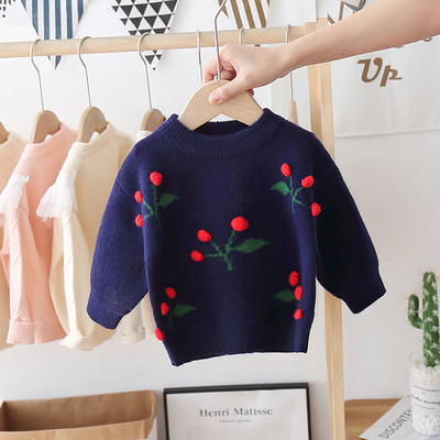 Alkalmi gyerekpulóver kerek nyakkivágással, színes mintával, lányoknak is megfelelő