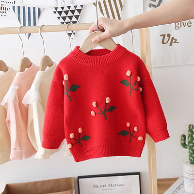 Alkalmi gyerekpulóver kerek nyakkivágással, színes mintával, lányoknak is megfelelő