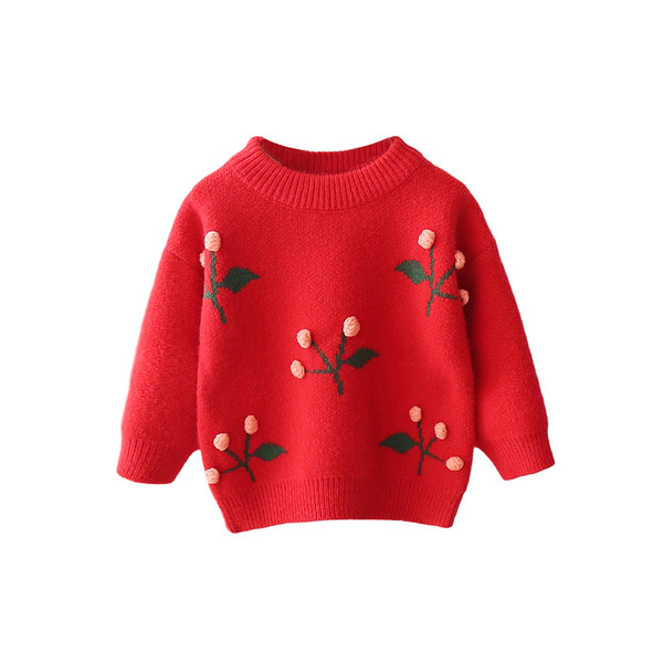 Alkalmi gyerekpulóver kerek nyakkivágással, színes mintával, lányoknak is megfelelő