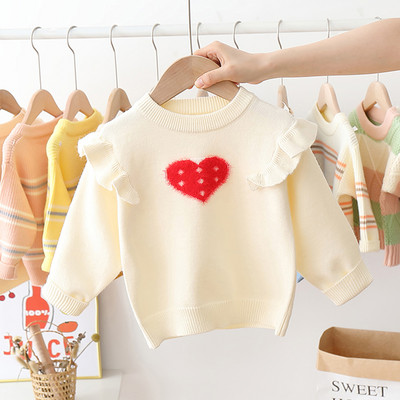 Modern gyerek pulóver lányoknak fürtökkel és szívvel