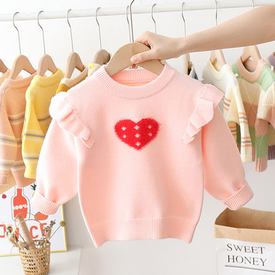 Modern gyerek pulóver lányoknak fürtökkel és szívvel