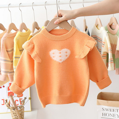 Modern gyerek pulóver lányoknak fürtökkel és szívvel