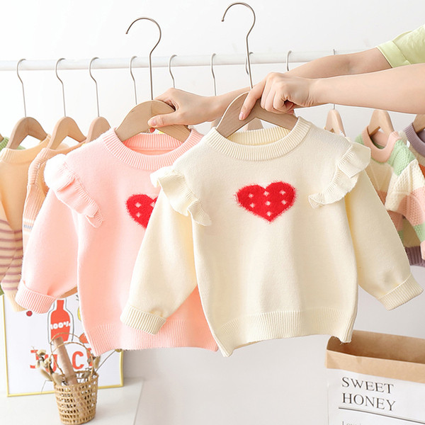 Modern gyerek pulóver lányoknak fürtökkel és szívvel