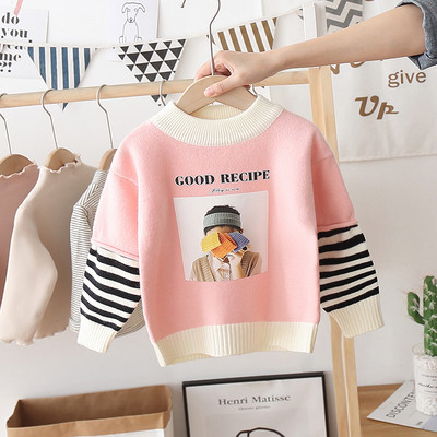 Alkalmi gyerekpulóver ovális nyakkivágással és virágmintával