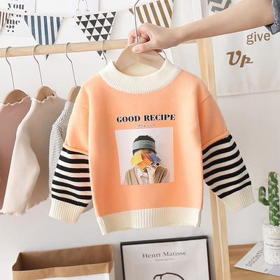 Alkalmi gyerekpulóver ovális nyakkivágással és virágmintával