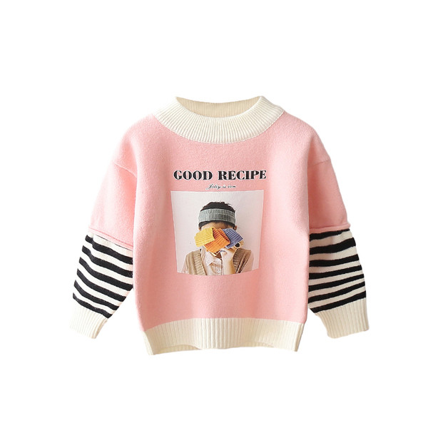 Alkalmi gyerekpulóver ovális nyakkivágással és virágmintával