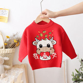 Alkalmi gyerekpulóver piros színben, színes rátéttel