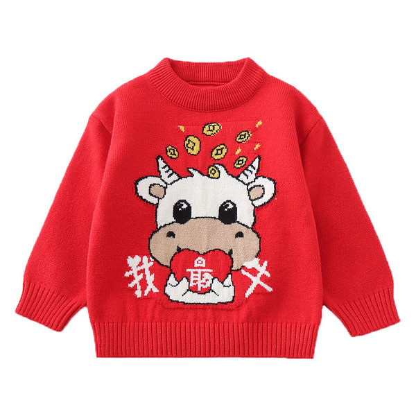 Alkalmi gyerekpulóver piros színben, színes rátéttel