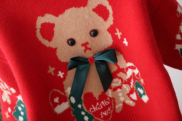 Alkalmi gyerek pulóver karácsonyi mintával és ovális nyakkivágással