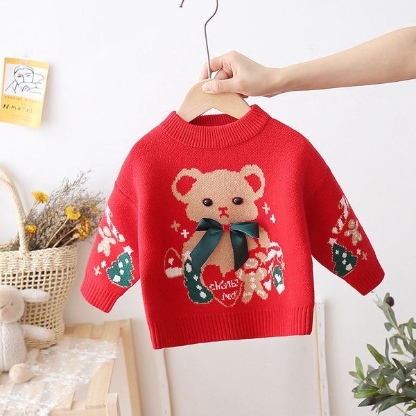 Alkalmi gyerek pulóver karácsonyi mintával és ovális nyakkivágással